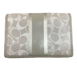 Coach Signature Canvas Gray Bifold Snap Cardholder Wallet with Lavender Lining